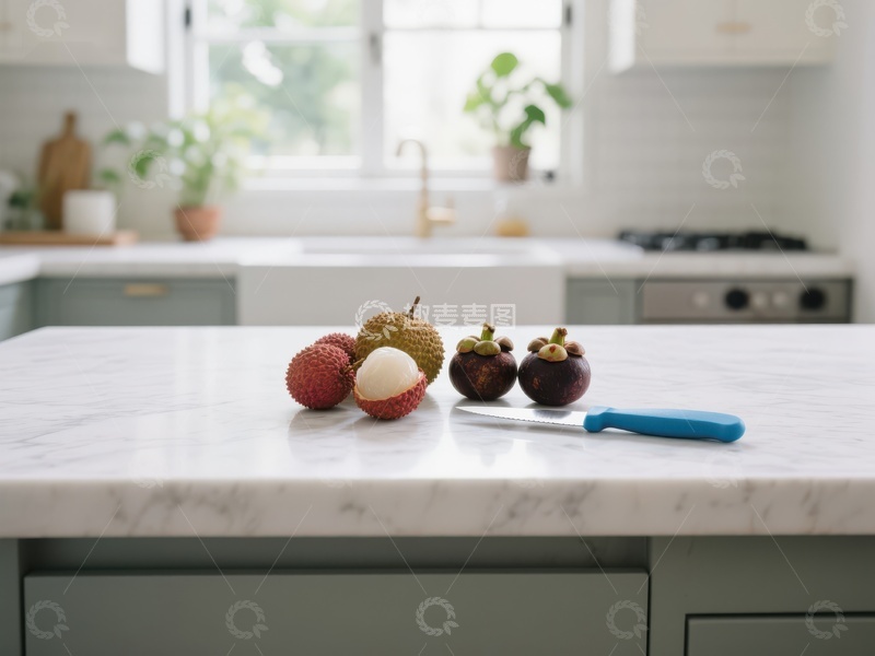 高清大图下载【趣麦麦图】厨房台面上的龙眼和榴莲