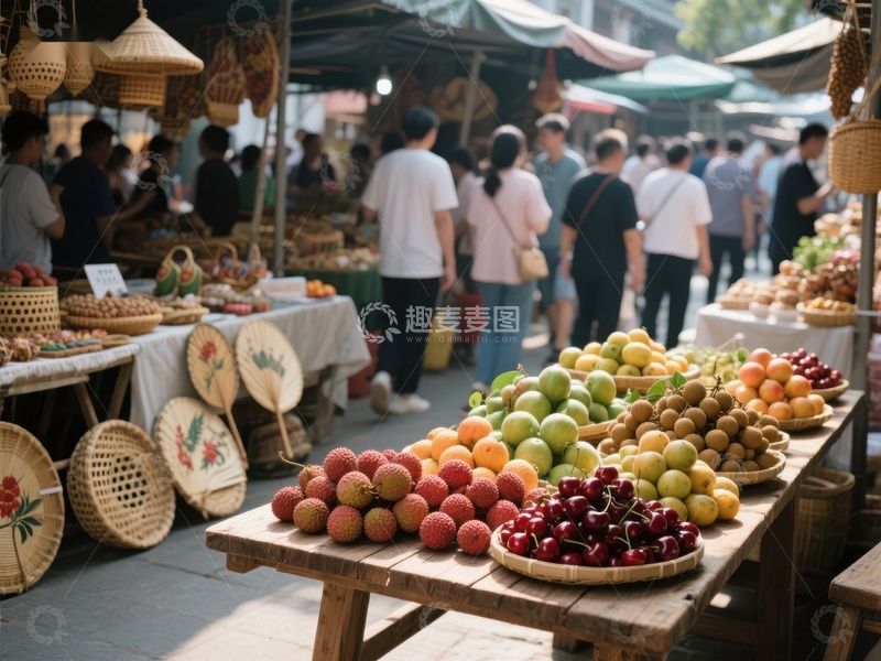 热闹市场水果摊位