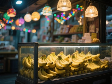 夜市摊位展示新鲜香蕉