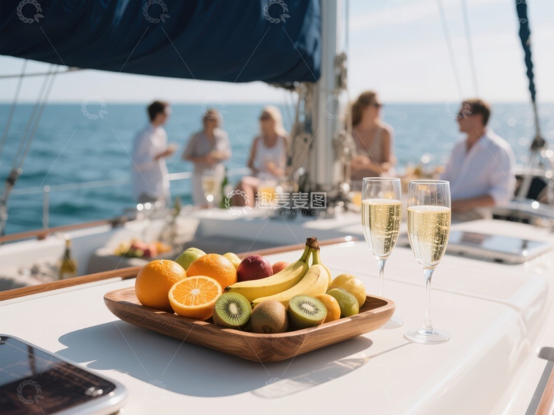 高清大图下载【趣麦麦图】游艇上的水果与香槟