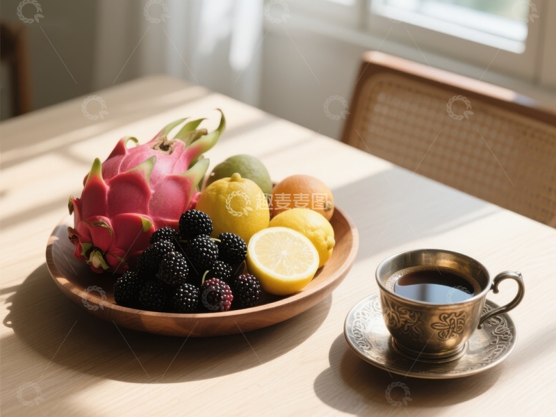 高清大图下载【趣麦麦图】水果盘与热饮的静谧时光