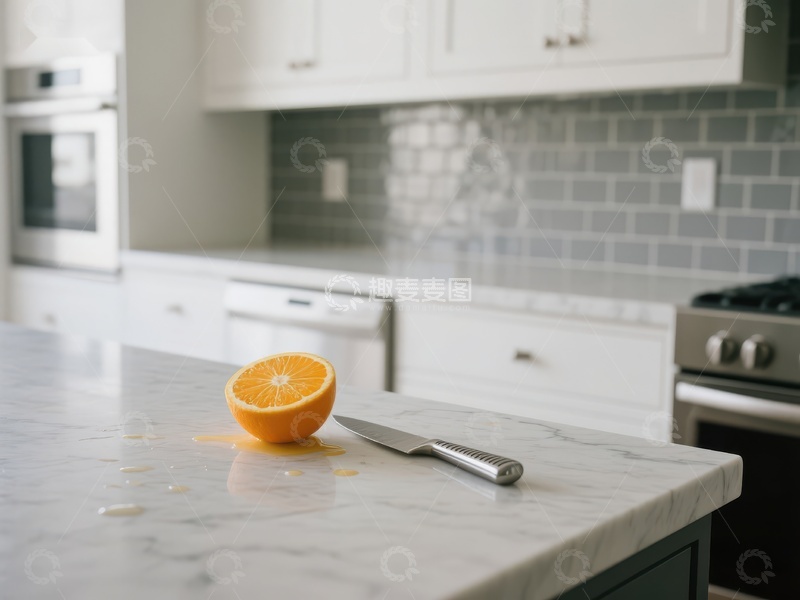 高清大图下载【趣麦麦图】厨房台面上的橙子与刀具