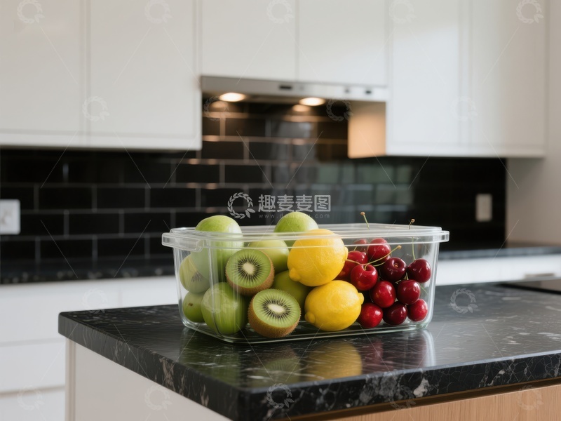 高清大图下载【趣麦麦图】厨房台面上的水果透明盒