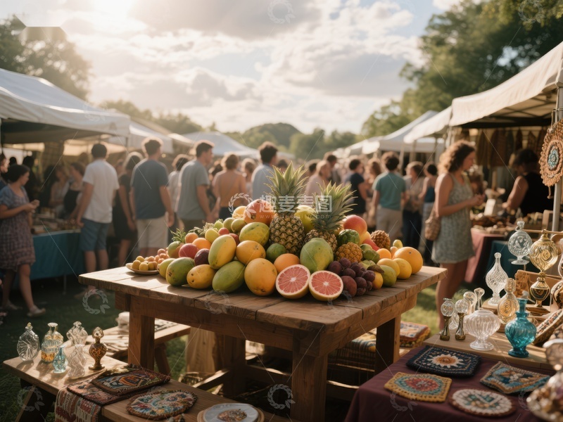 高清大图下载【趣麦麦图】户外市集水果摊位热闹非凡