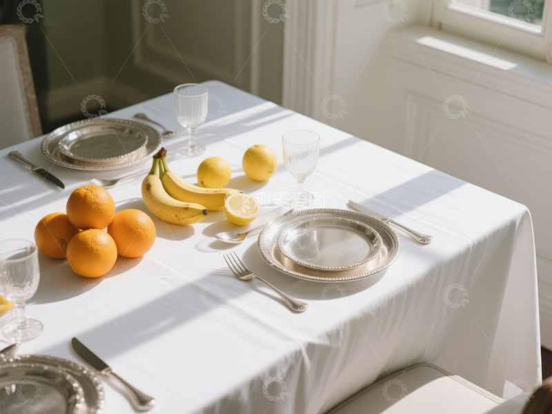 高清大图下载【趣麦麦图】阳光下的餐桌布置与水果