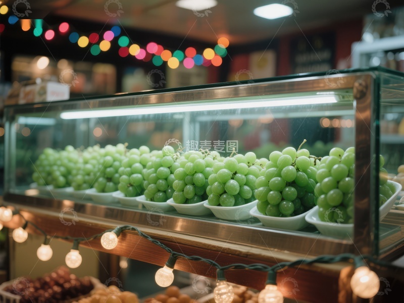 高清大图下载【趣麦麦图】展示柜中的新鲜绿葡萄