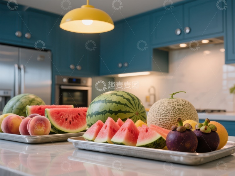 高清大图下载【趣麦麦图】厨房台面上摆放着新鲜水果