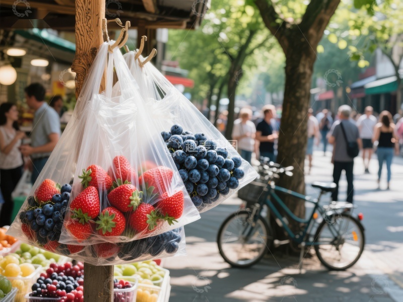 高清大图下载【趣麦麦图】街头市场新鲜草莓蓝莓售卖