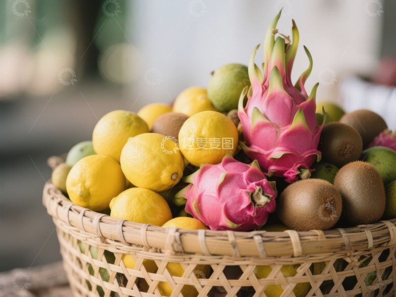 高清大图下载【趣麦麦图】竹篮中的热带水果组合