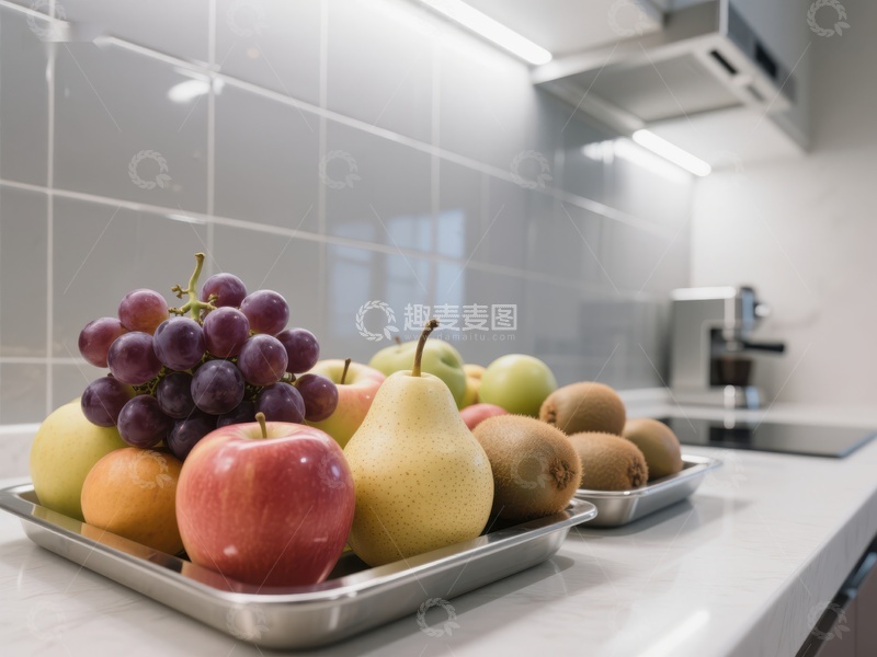 高清大图下载【趣麦麦图】现代厨房中的新鲜水果盘