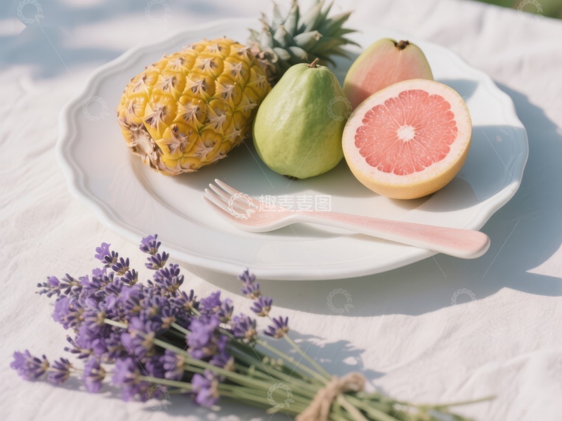 高清大图下载【趣麦麦图】清新水果与薰衣草的静谧组合