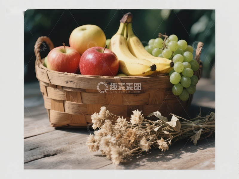 高清大图下载【趣麦麦图】篮子里的水果与干花