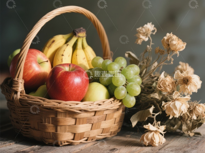 高清大图下载【趣麦麦图】水果篮与干花静物