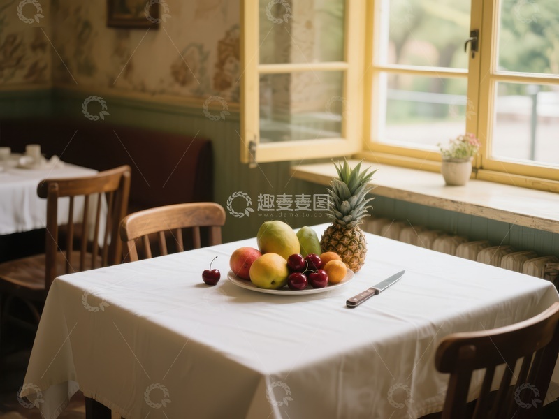 高清大图下载【趣麦麦图】餐桌上的水果与温馨室内环境