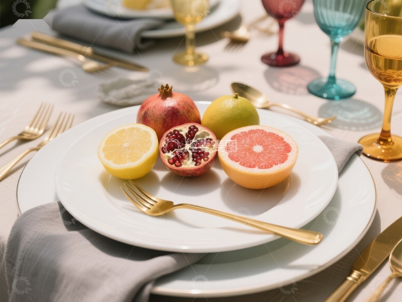 高清大图下载【趣麦麦图】精致餐桌上的水果与餐具
