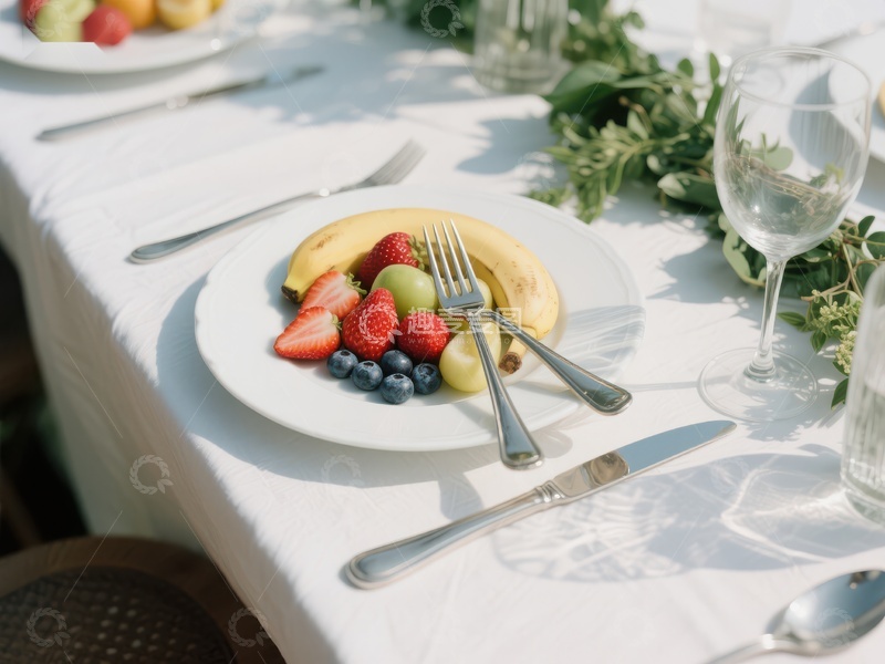 高清大图下载【趣麦麦图】水果拼盘与餐具的优雅摆设