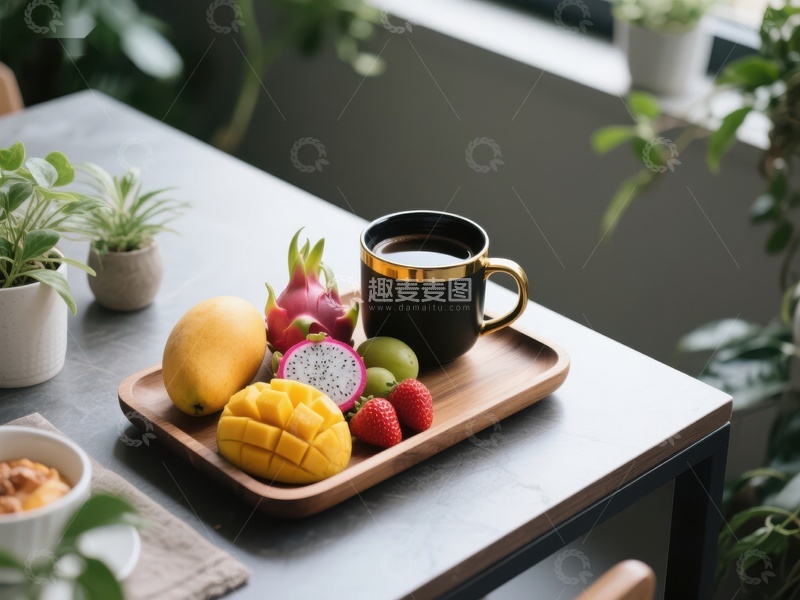 高清大图下载【趣麦麦图】水果与咖啡的静谧时光