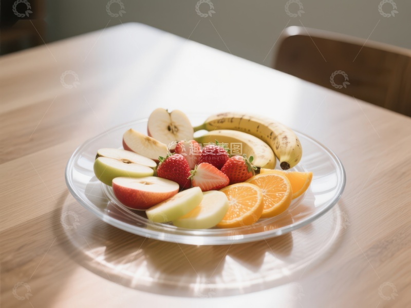 高清大图下载【趣麦麦图】新鲜水果拼盘置于木质桌面