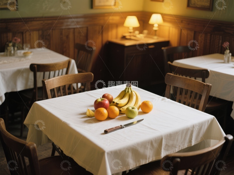 高清大图下载【趣麦麦图】温馨餐厅内的水果装饰餐桌