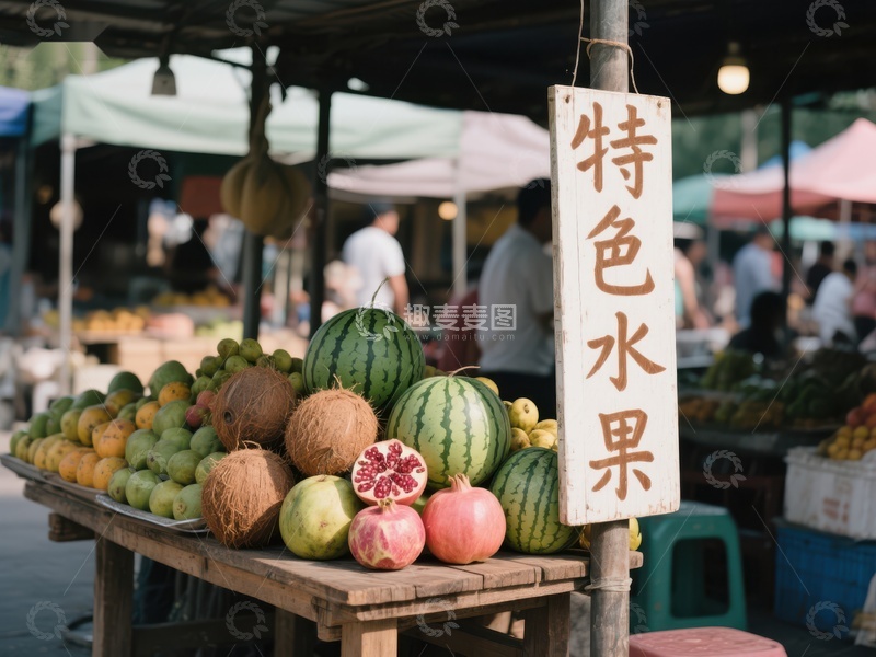 市场摊位展示特色水果