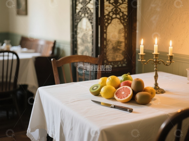 高清大图下载【趣麦麦图】餐桌上的水果与烛光