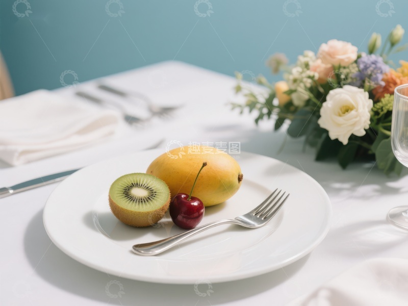 高清大图下载【趣麦麦图】水果盘上的奇异果、樱桃与梨