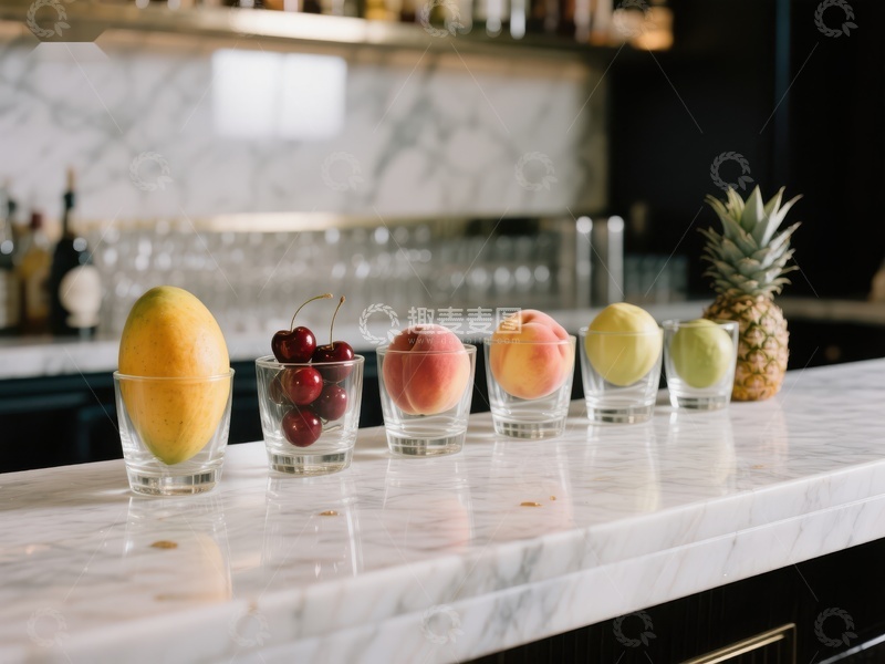 高清大图下载【趣麦麦图】水果杯排列在吧台