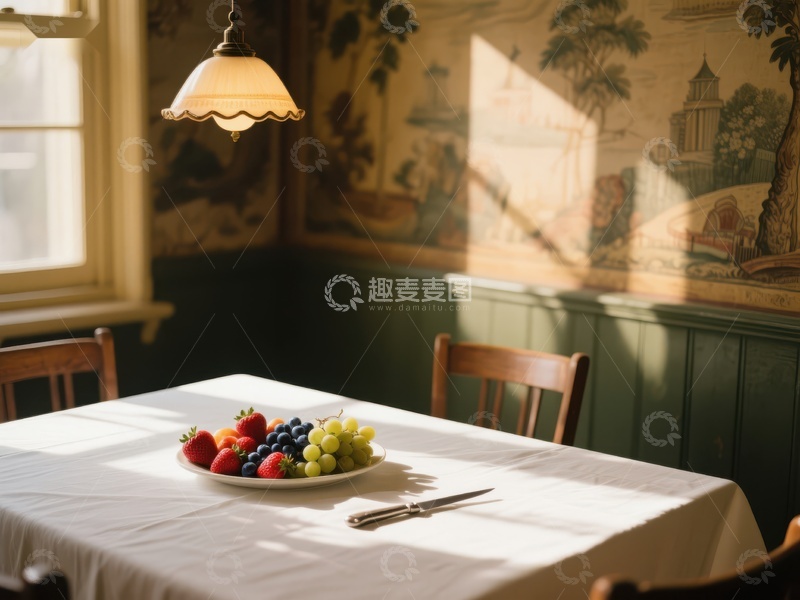 高清大图下载【趣麦麦图】阳光洒落的餐桌与水果