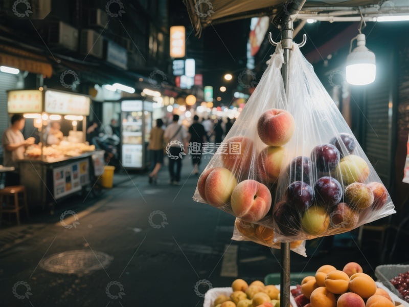 高清大图下载【趣麦麦图】夜市水果摊的温馨景象