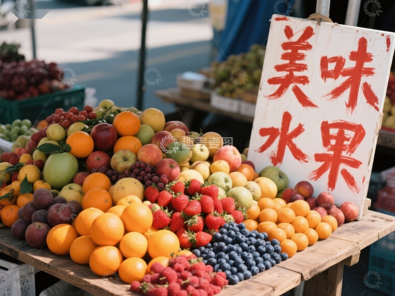 高清大图下载【趣麦麦图】新鲜水果摊位，美味水果招牌