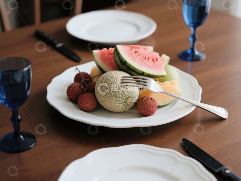 高清大图下载【趣麦麦图】水果拼盘与餐具摆设