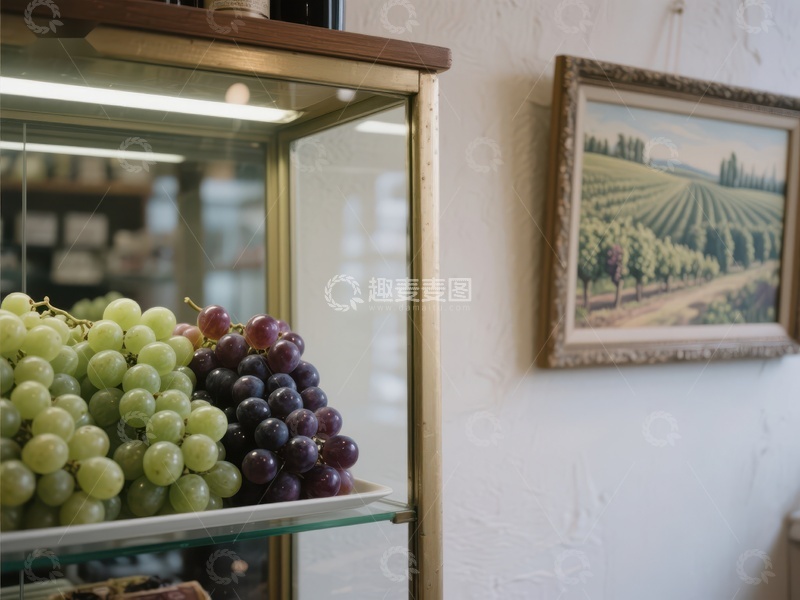 高清大图下载【趣麦麦图】展示柜中的葡萄与田园画