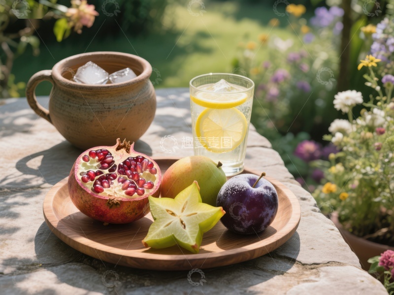 高清大图下载【趣麦麦图】夏日花园里的水果与饮品