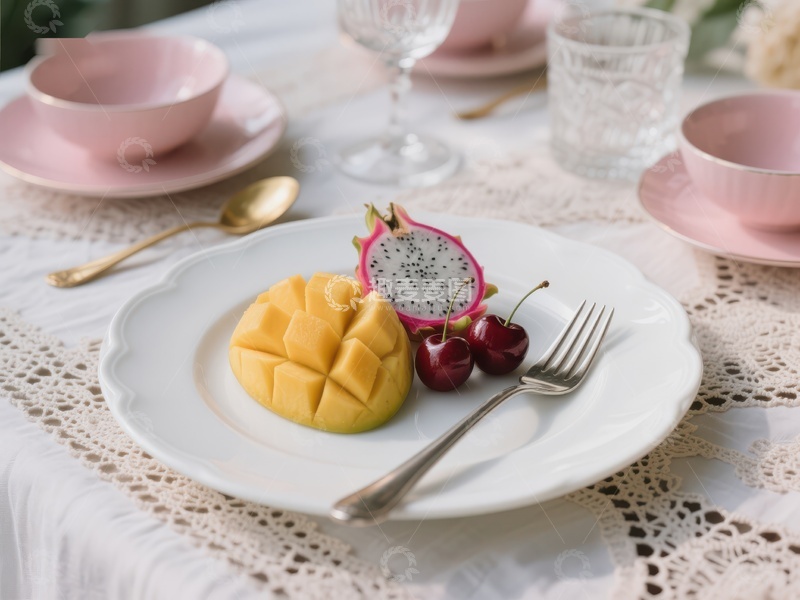 高清大图下载【趣麦麦图】精致水果拼盘，芒果与火龙果的完美搭配