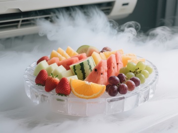 干冰环绕的水果拼盘