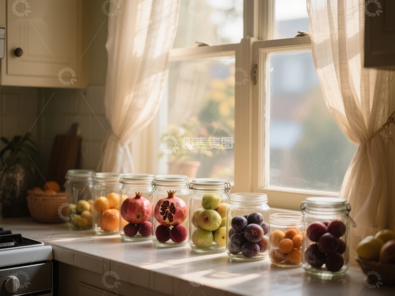 高清大图下载【趣麦麦图】窗边的水果罐头