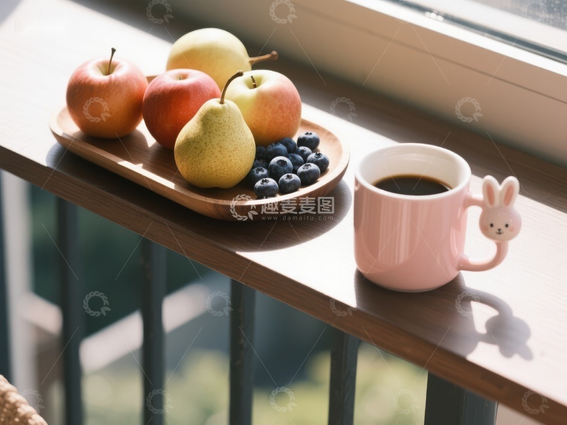 高清大图下载【趣麦麦图】窗边的水果与咖啡