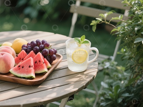 夏日户外水果与柠檬水