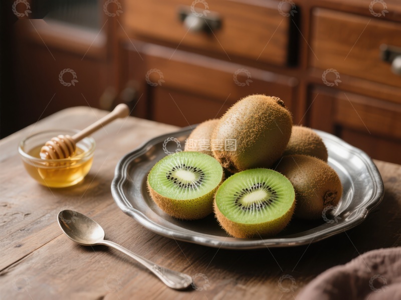 高清大图下载【趣麦麦图】新鲜猕猴桃与蜂蜜的美味组合