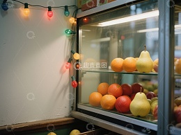 水果冷藏柜与彩灯装饰