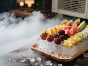 冰块上的新鲜水果拼盘