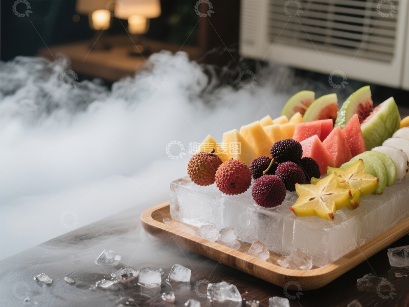 高清大图下载【趣麦麦图】冰块上的新鲜水果拼盘