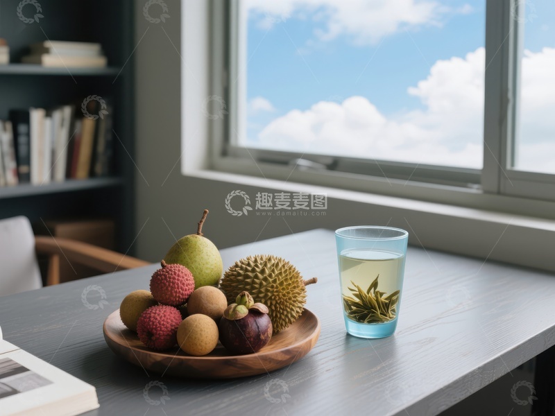 高清大图下载【趣麦麦图】窗边水果与茶杯的静谧时光