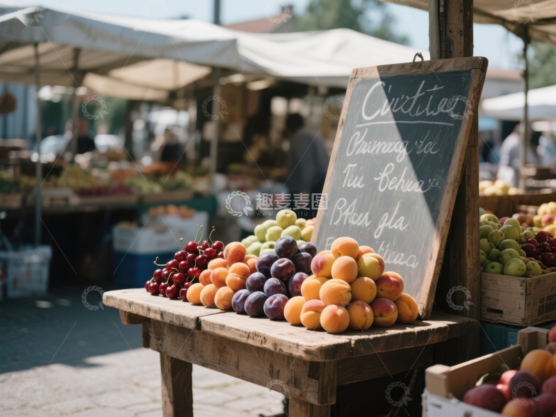 市场摊位展示新鲜水果