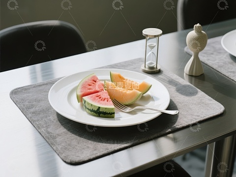 餐桌上的西瓜与哈密瓜切片
