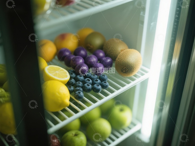 冰箱内的新鲜水果排列