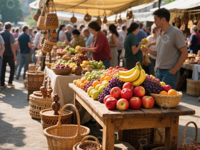 热闹的户外市场水果摊