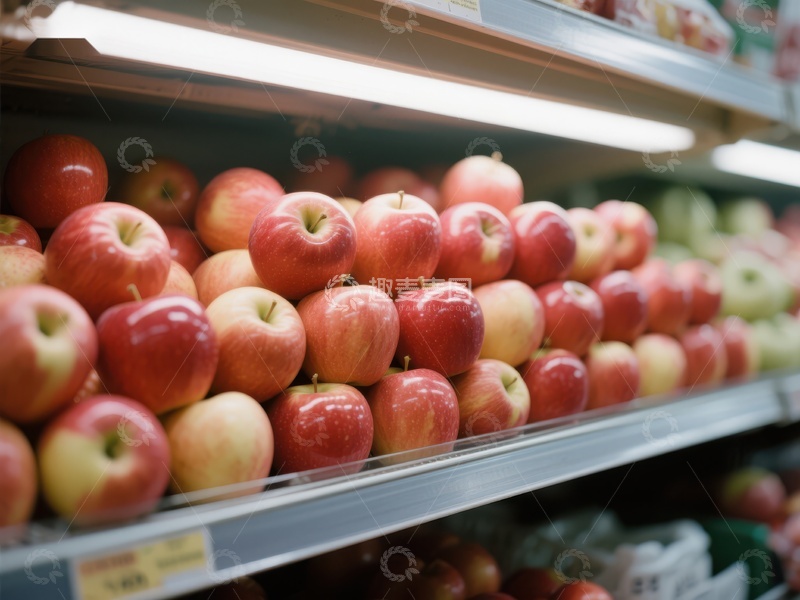 高清大图下载【趣麦麦图】超市货架上的新鲜红苹果