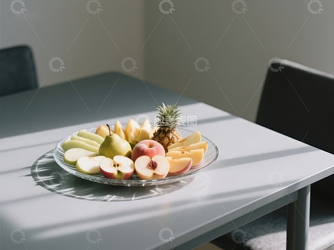 桌上摆放的水果拼盘
