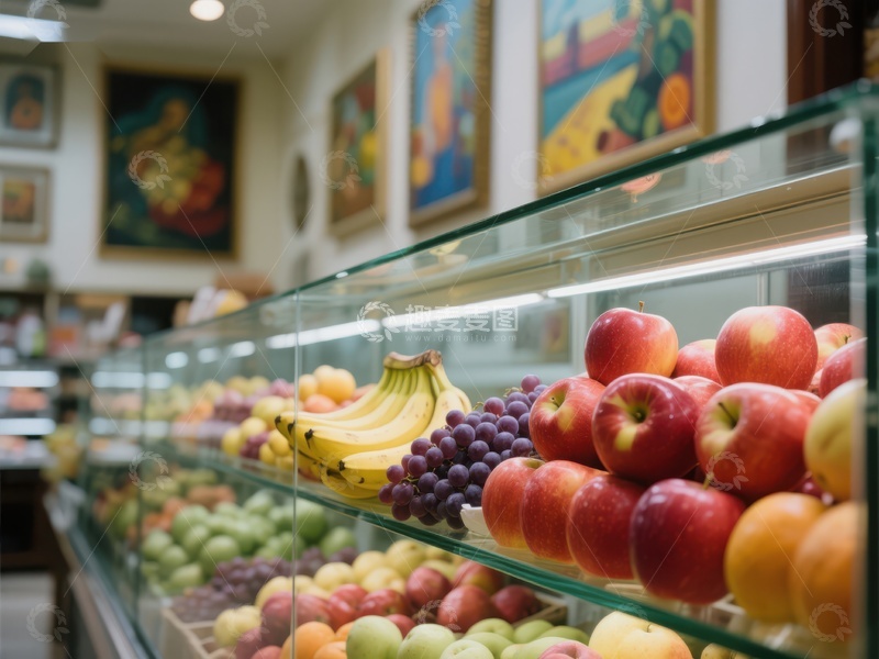 高清大图下载【趣麦麦图】水果店展示柜内的新鲜水果